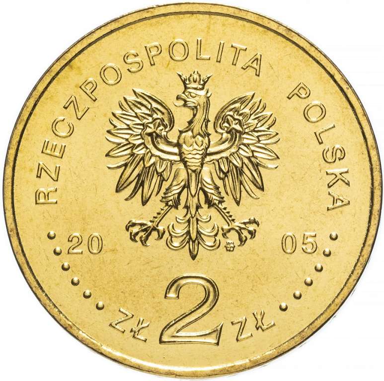 (095) Монета Польша 2005 год 2 злотых &quot;История злотого 2 и 5 злотых 1936 года&quot;  Латунь  UNC